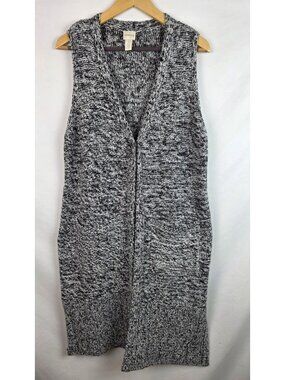 Chico's Womens Cardigan Sweater Size 1 Medium Black White Sleeveless Knit Duster
